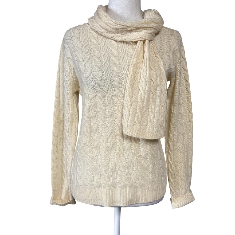 Sutton Studio Cashmere Sweater Womens Small Ivory Cable‎ Knit Scarf Pullover